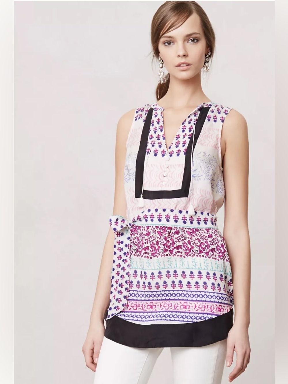 Anthropologie | Maeve Istmo Tunic Size 4 Top Silk Blouse Pink Silk Waist Tie
